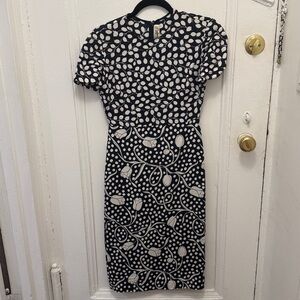 Diane Von Furstenberg Navy and ivory Floral Print Dress